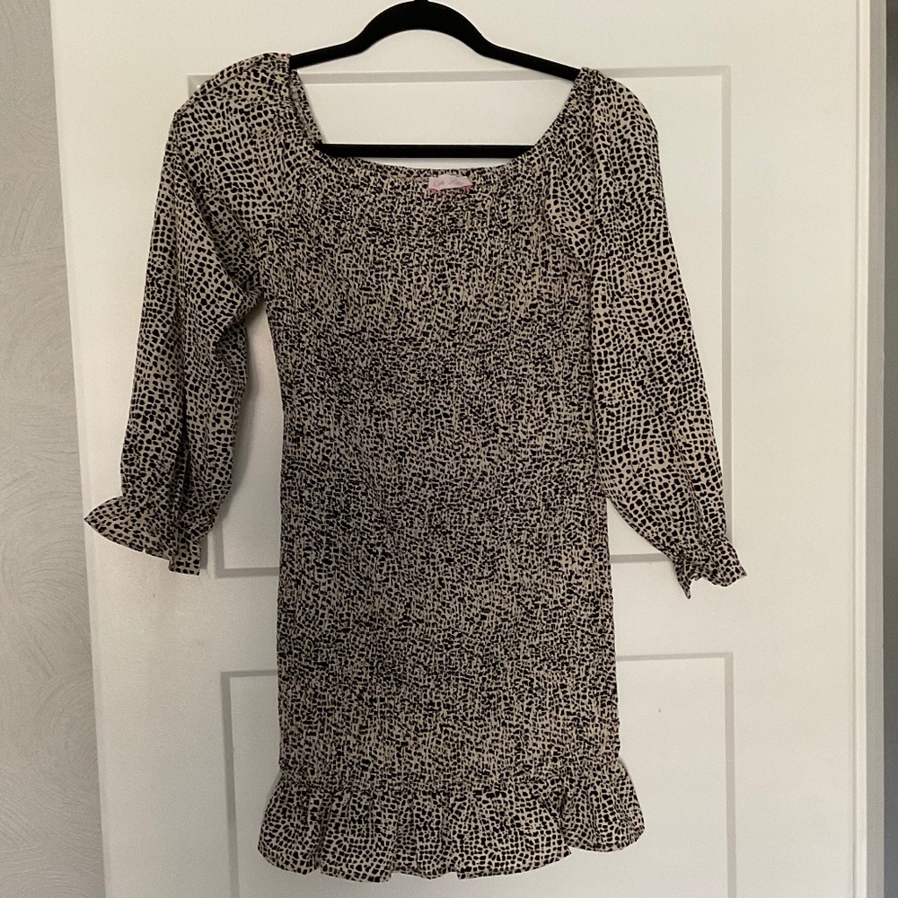 Pink Lily - Maybe Tomorrow Ivory/Black Smocked Animal Print Dress